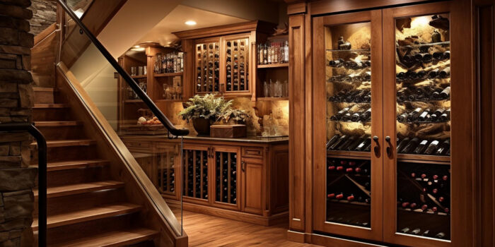 wooden wine rack with wooden wine doors in Houston