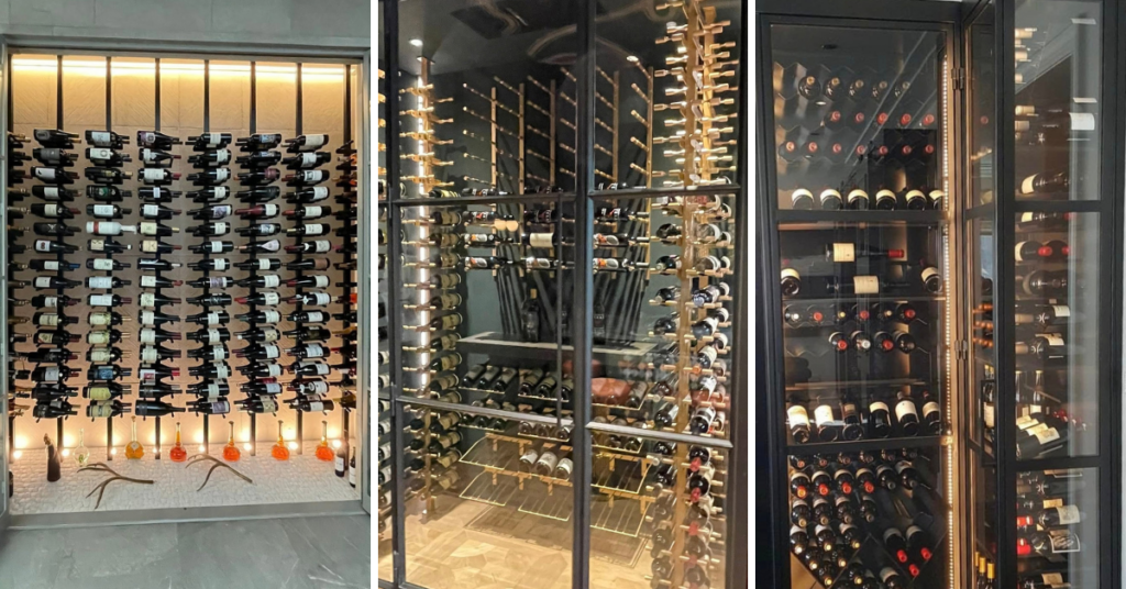 Wall-mounted and freestanding wine racks by Wine Cellars of Houston