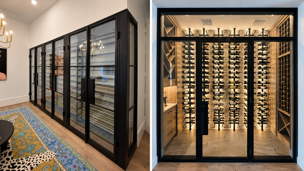 wrought iron wine cellar doors with glass in houston
